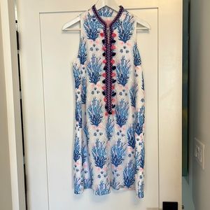 Lilly Pulitzer Dress Coral Pattern with Zip and Tassel Detail 4, Pink and Blue